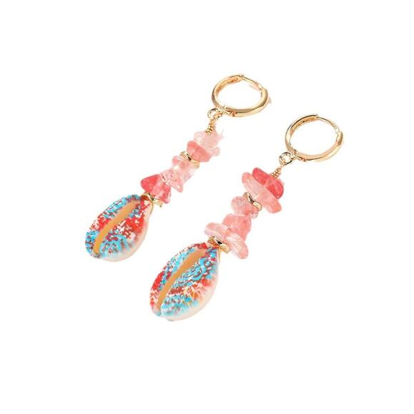 Pink Ethnic Style Geometric Beaded Plating Shell Drop Earrings Boho Classic - Picture 1 of 5